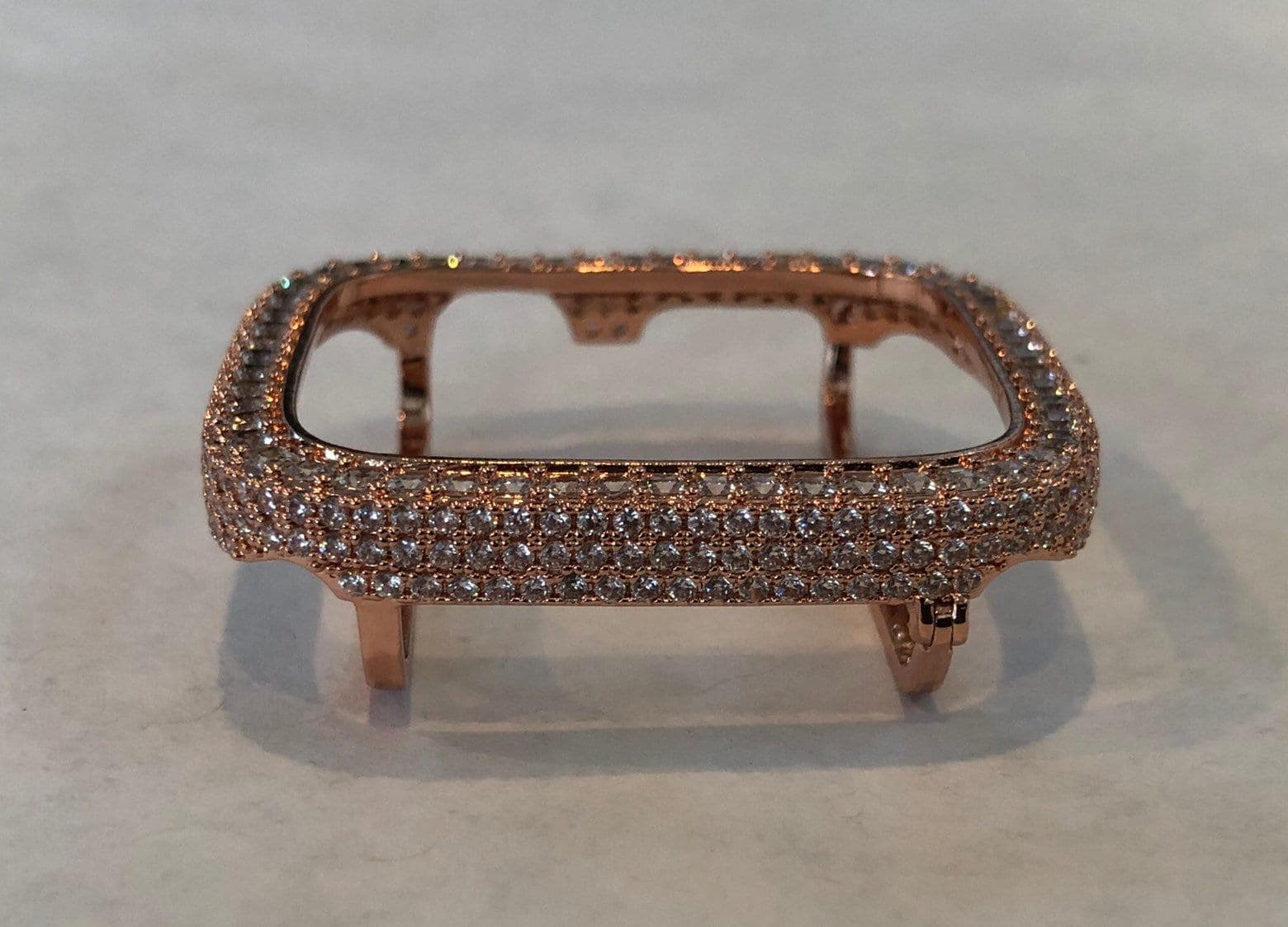 Bling Apple Watch Bezel Cover 40mm 44mm Rose Gold with Square & Pave 2.5mm Lab Diamonds Smartwatch Bumper Case Bling