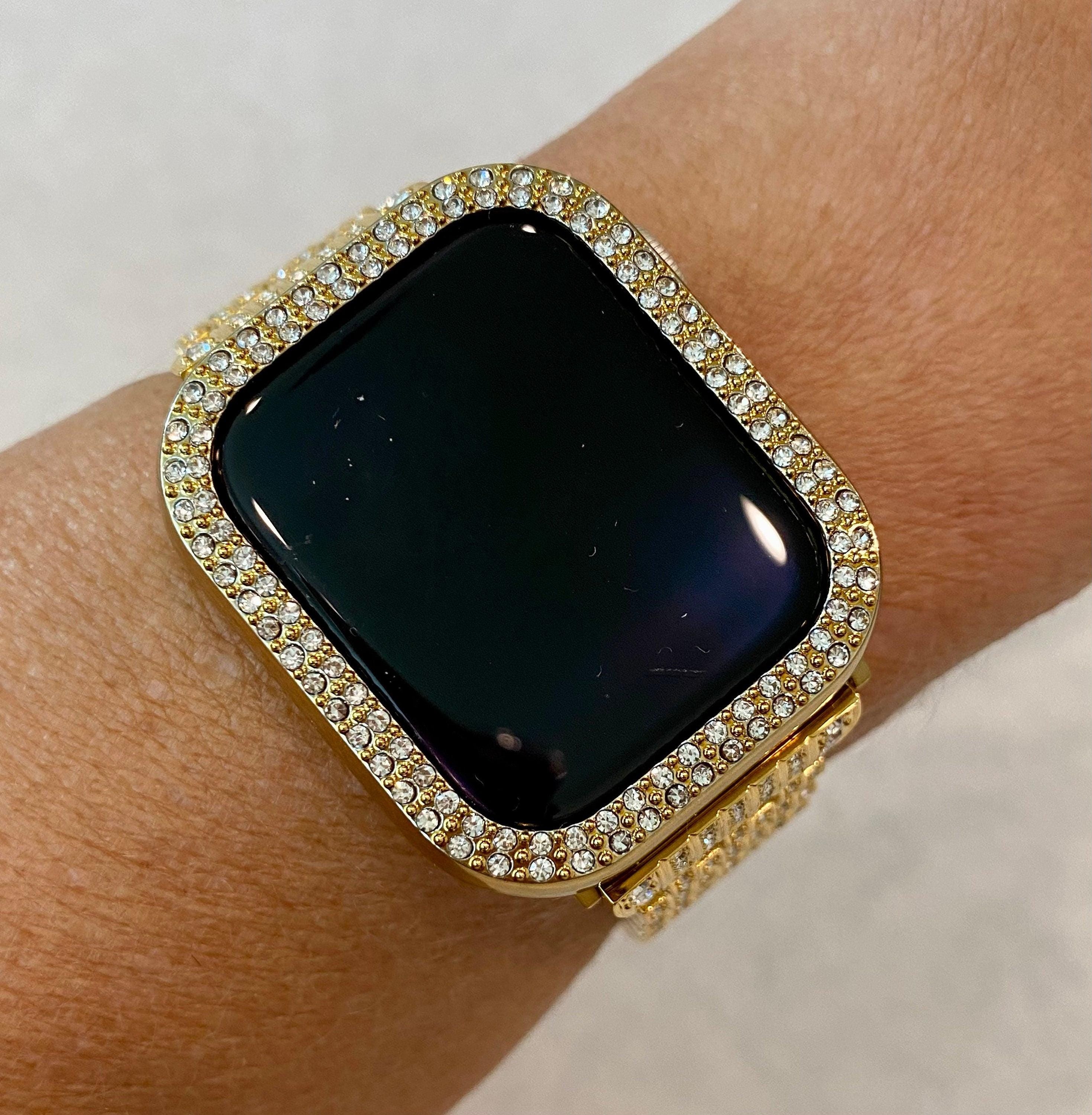 Series 2-9 Apple Watch Band Gold Ultra 49mm Swarovski Crystals & or Lab Diamond Bezel Cover 38mm-45mm Smartwatch Bumper Iwatch Candy Bling
