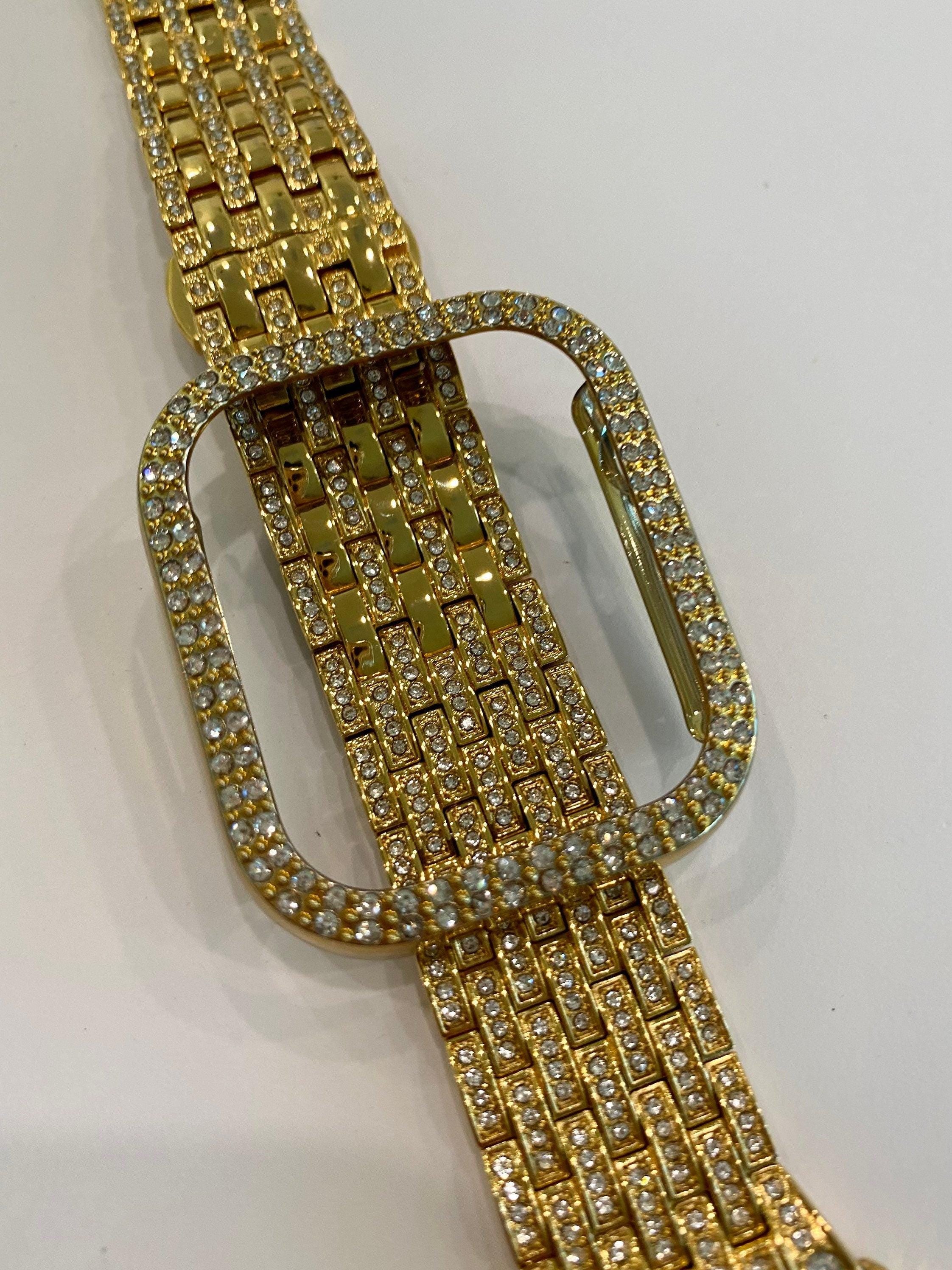 Series 2-9 Apple Watch Band Gold Ultra 49mm Swarovski Crystals & or Lab Diamond Bezel Cover 38mm-45mm Smartwatch Bumper Iwatch Candy Bling