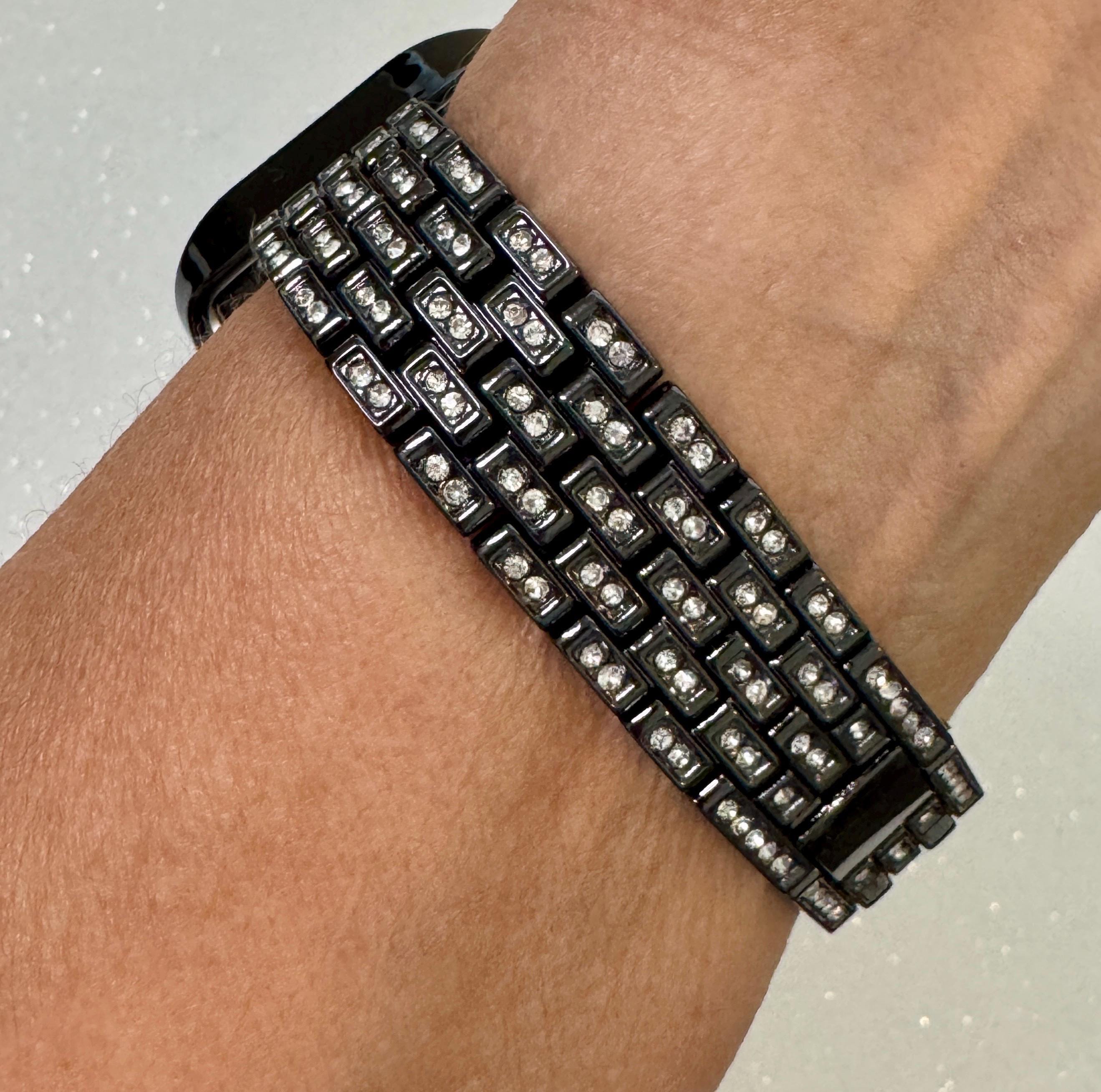 Series 10-11 Apple Watch Band 42mm 46mm Black Swarovski Crystal & or A