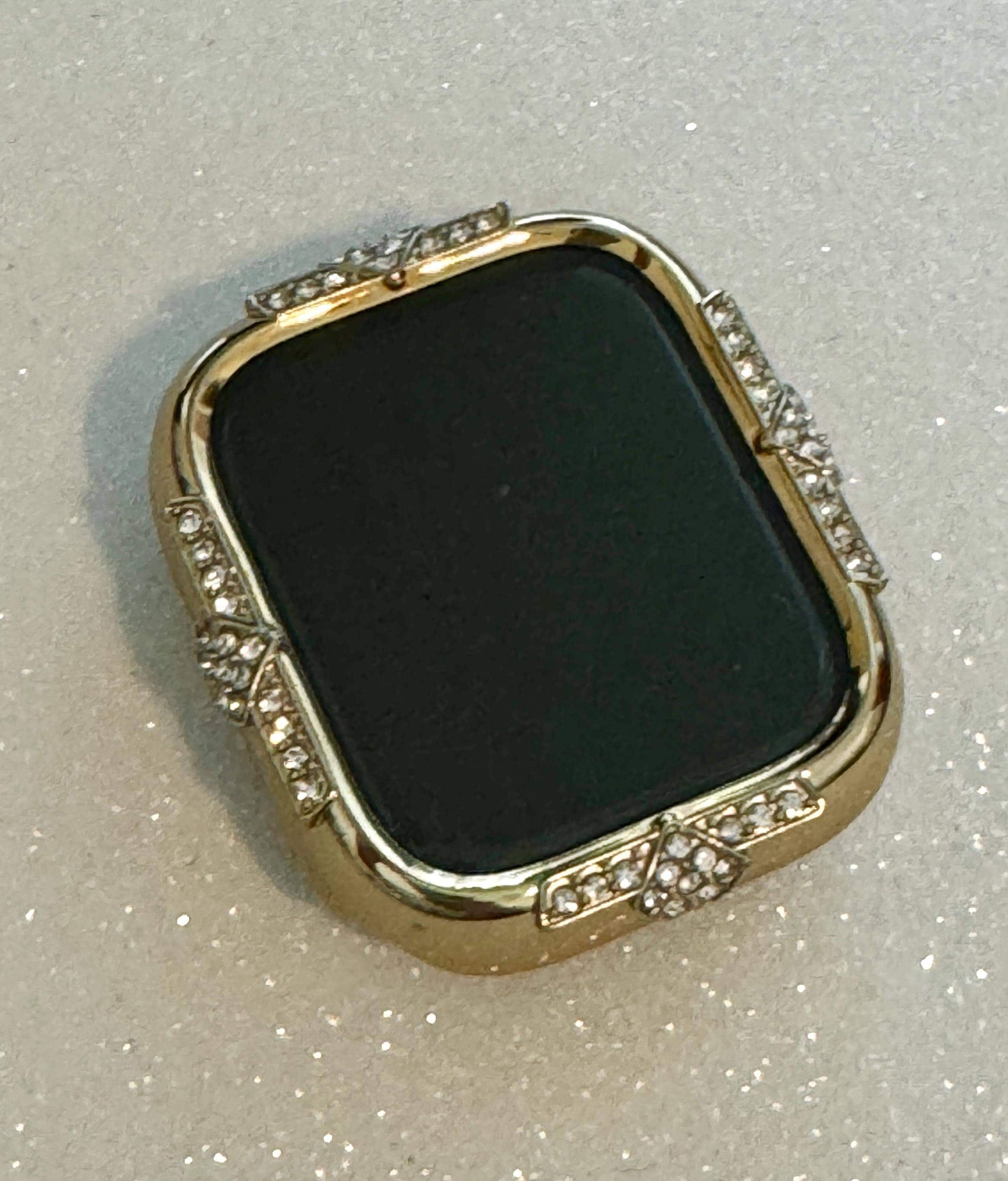 Apple Watch Cover 14k GP Yellow Gold Screen Protector Women Swarovski Crystal Apple Watch Case 41mm 45mm Tempered Glass Iphone Watch Case