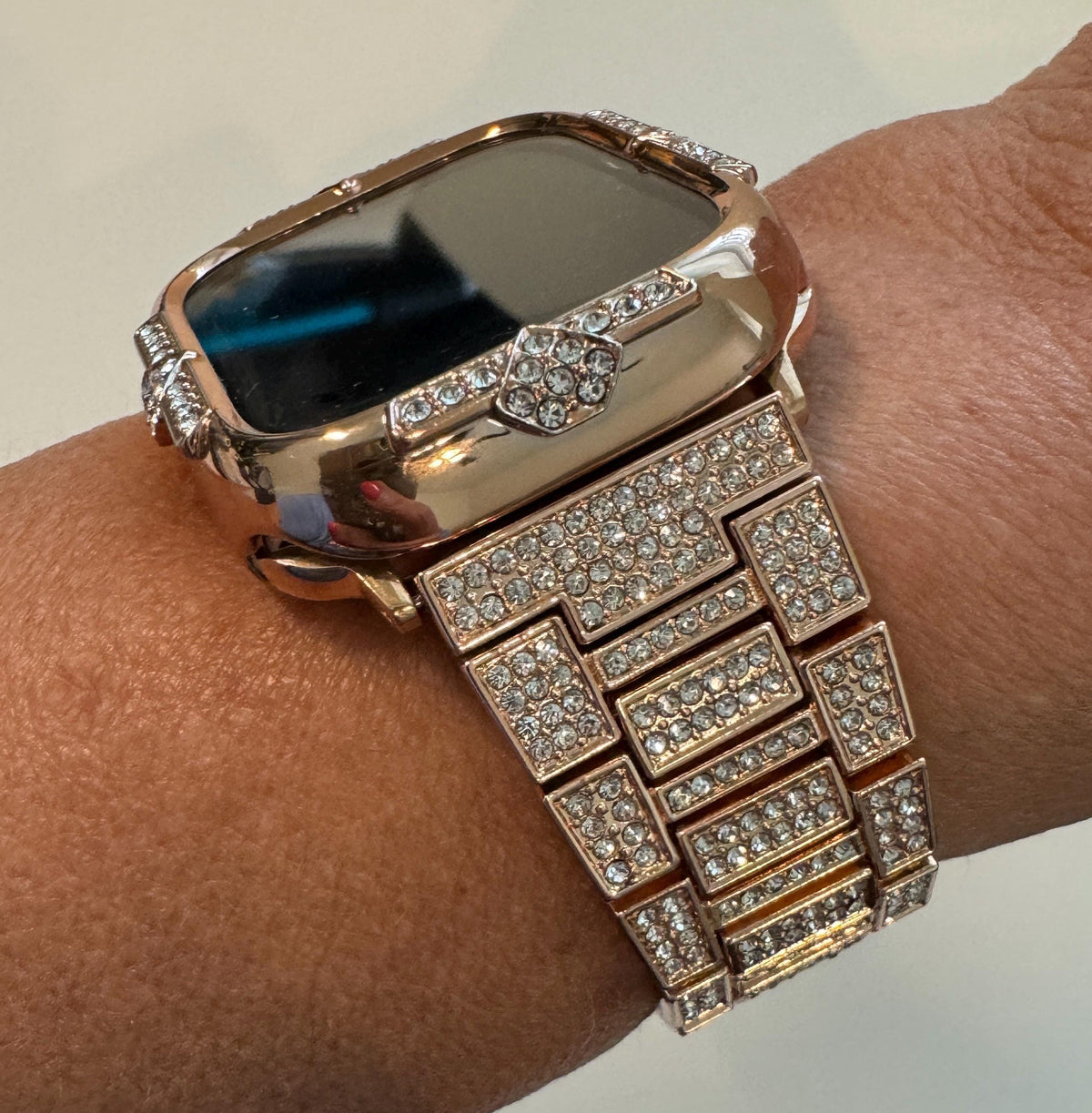 Rose Gold Apple Watch Band 41mm Swarovski Crystal Bracelet 41mm 45mm Minimalist & or Apple Watch Case 14kgp Iphone Watch Cover 40mm 44mm