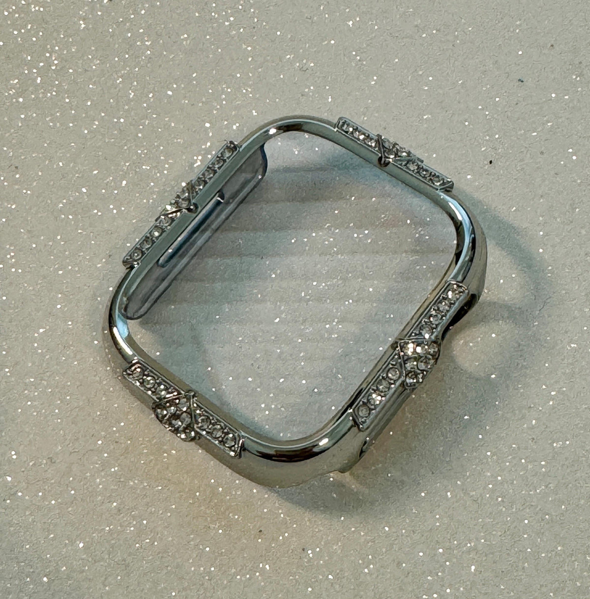 14k White Gold Apple Plated Watch Cover Screen Protector Women Swarovski Crystal Apple Watch Case 41mm 45mm Tempered Glass Iphone Watch Case