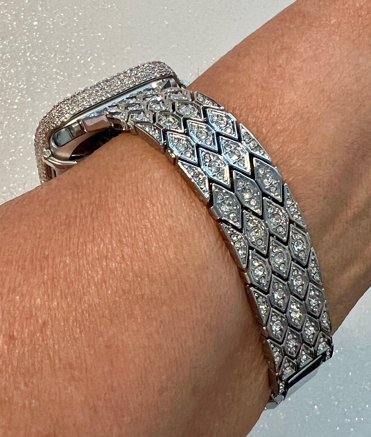 Pave Apple Watch Band Silver Swarovski Crystals 38mm-49mm Ultra & or Apple Watch Cover Lab Diamond Bezel Apple Watch Case Iphone Watch