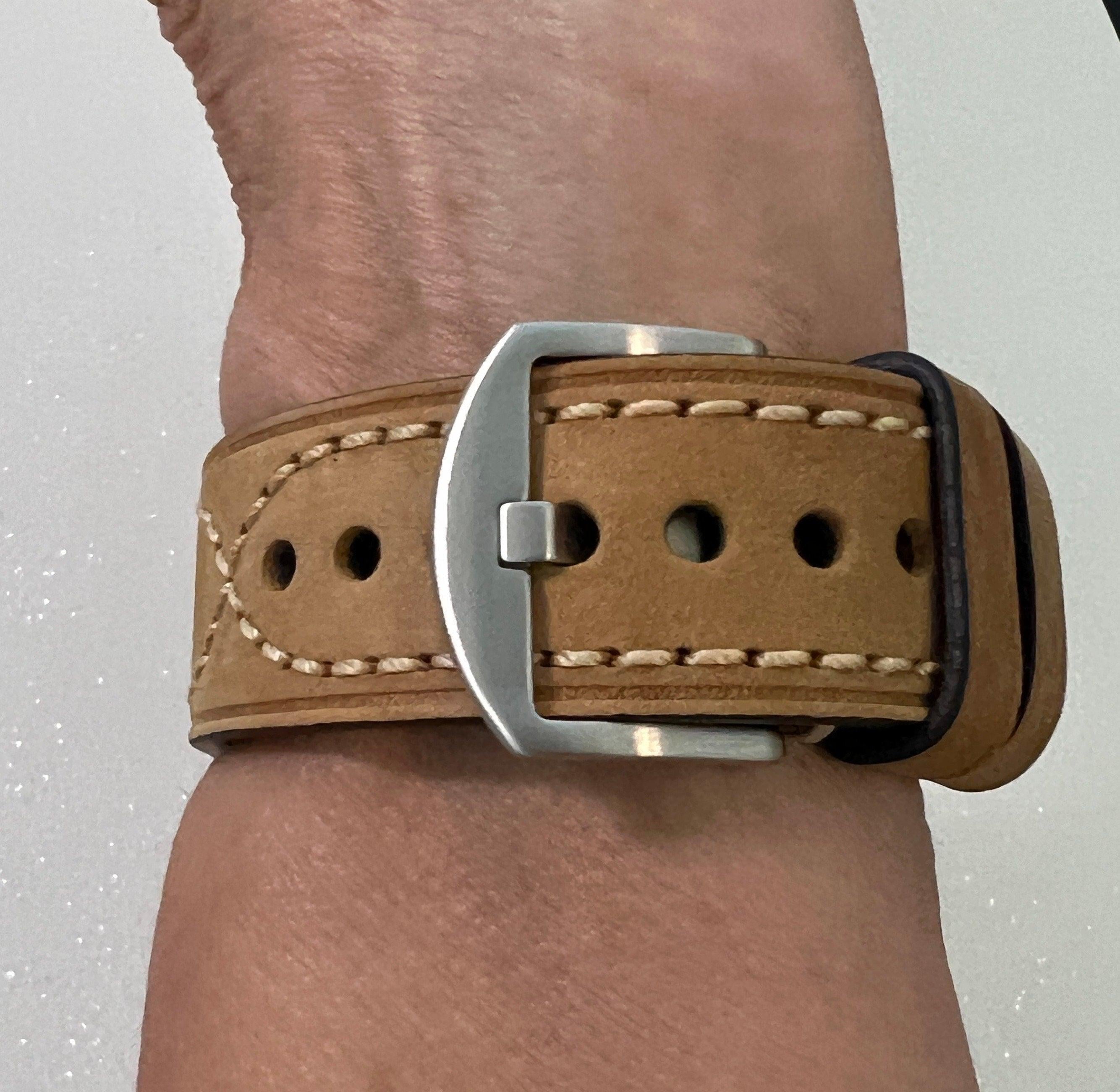 Series 10 Bold Tan Hand Stitched Leather Apple Watch Band 49mm Ultra Rugged Brown Wide Apple Watch Straps Iwatch Candy 42mm 44mm 46mm