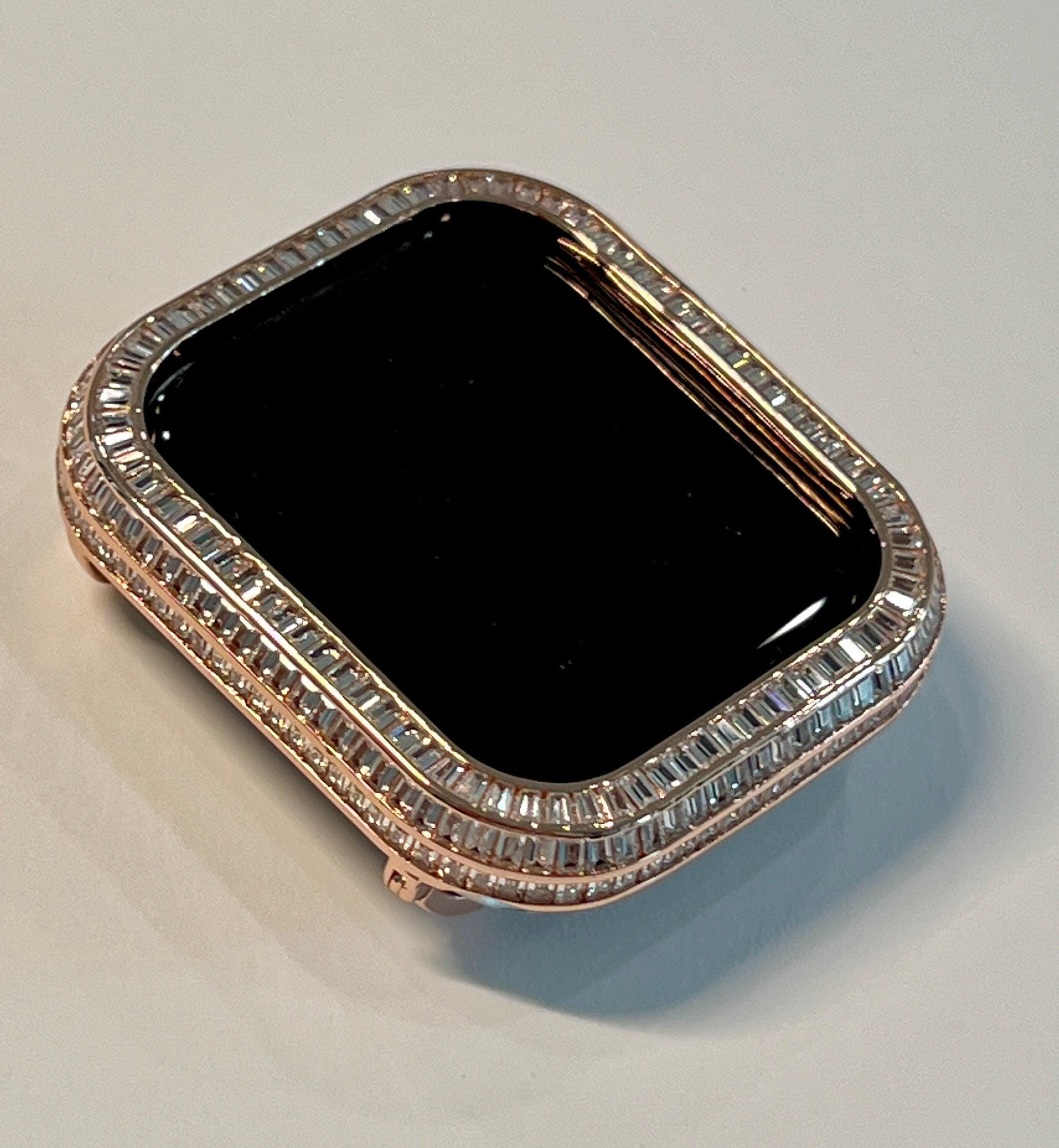 Minimalist Rose Gold Apple Watch Band Womens Bracelet, Iwatch Phone band & or Apple Watch Case Baguette Lab Diamond Bezel Iwatch Cover Gift