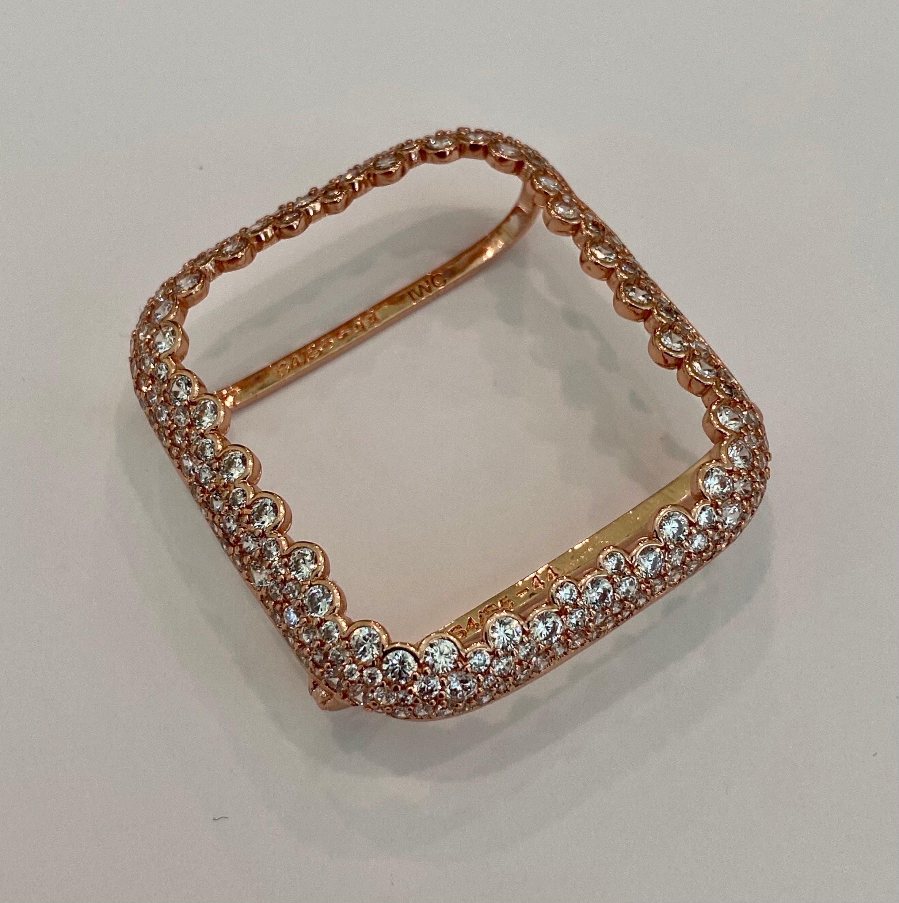 Pave Apple Watch Band Woman Rose Gold Crystal Heart Charm & or Apple Watch Case Lab Diamond Bezel 38mm-49mm Apple Watch Cover