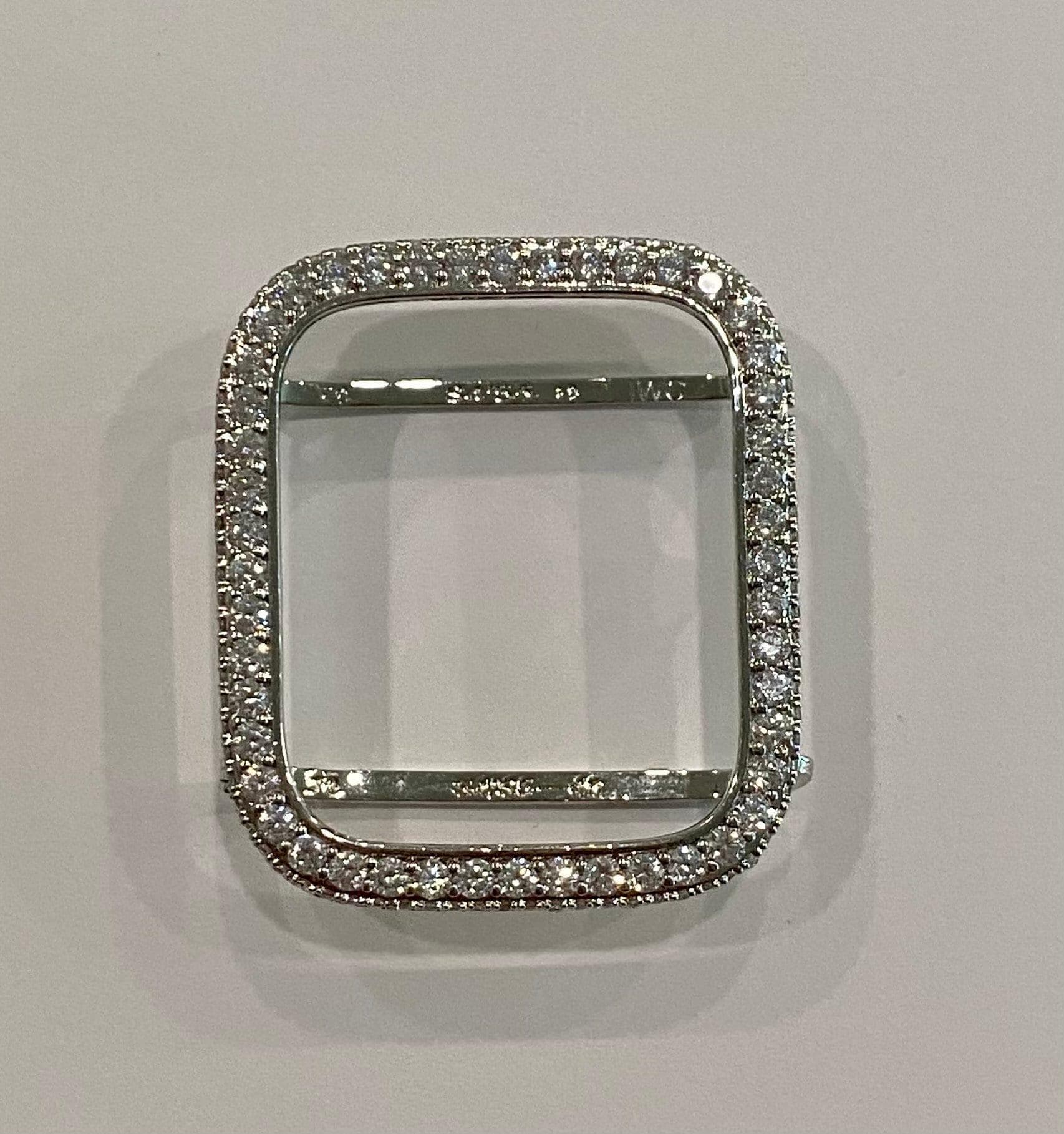 Designer Silver Apple Watch Band Women Crystal Bracelet & or Apple Watch Cover Lab Diamond Bezel Case 38 40 41 42 44 45 49mm Ultra
