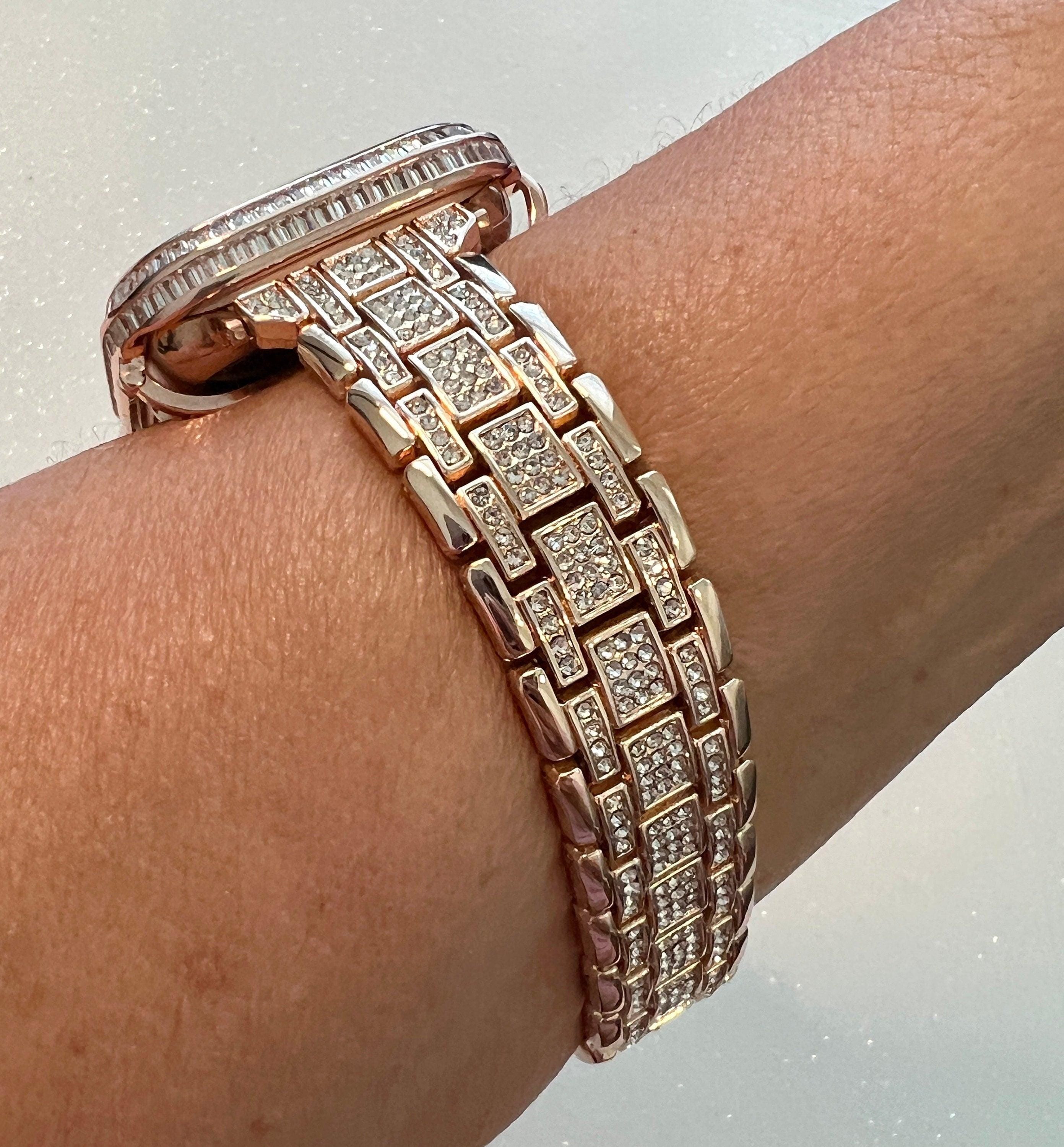 Luxury Apple Watch Band Womens Rose Gold Crystals & or Apple Watch Case Baguette Lab Diamonds Bumper Cover Iwatch Candy Bling