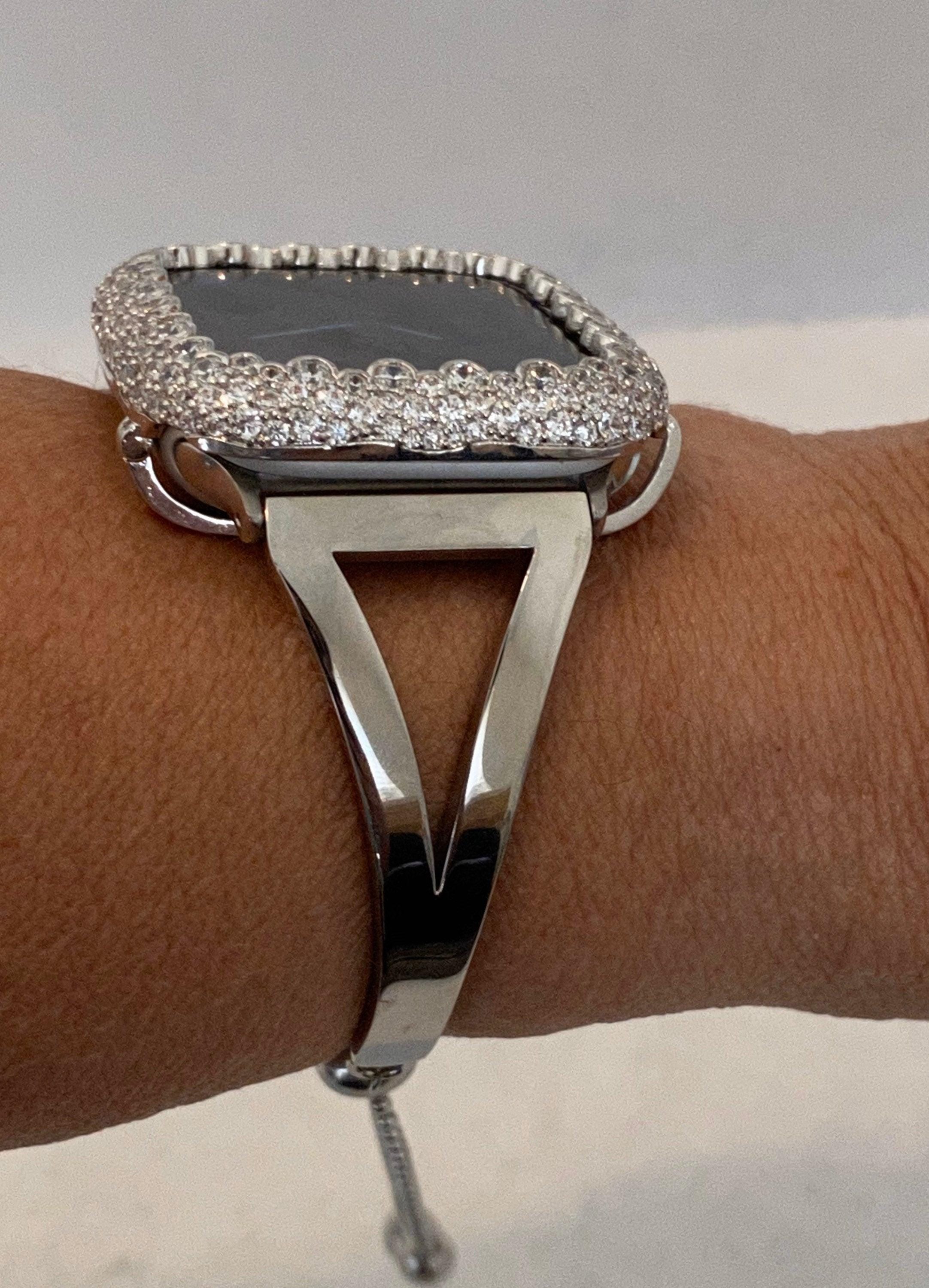 Apple Watch Band Silver Bracelet Bangle and or Apple Watch Cover Lab Diamond Bezel Iwatch Bumper Case sb1