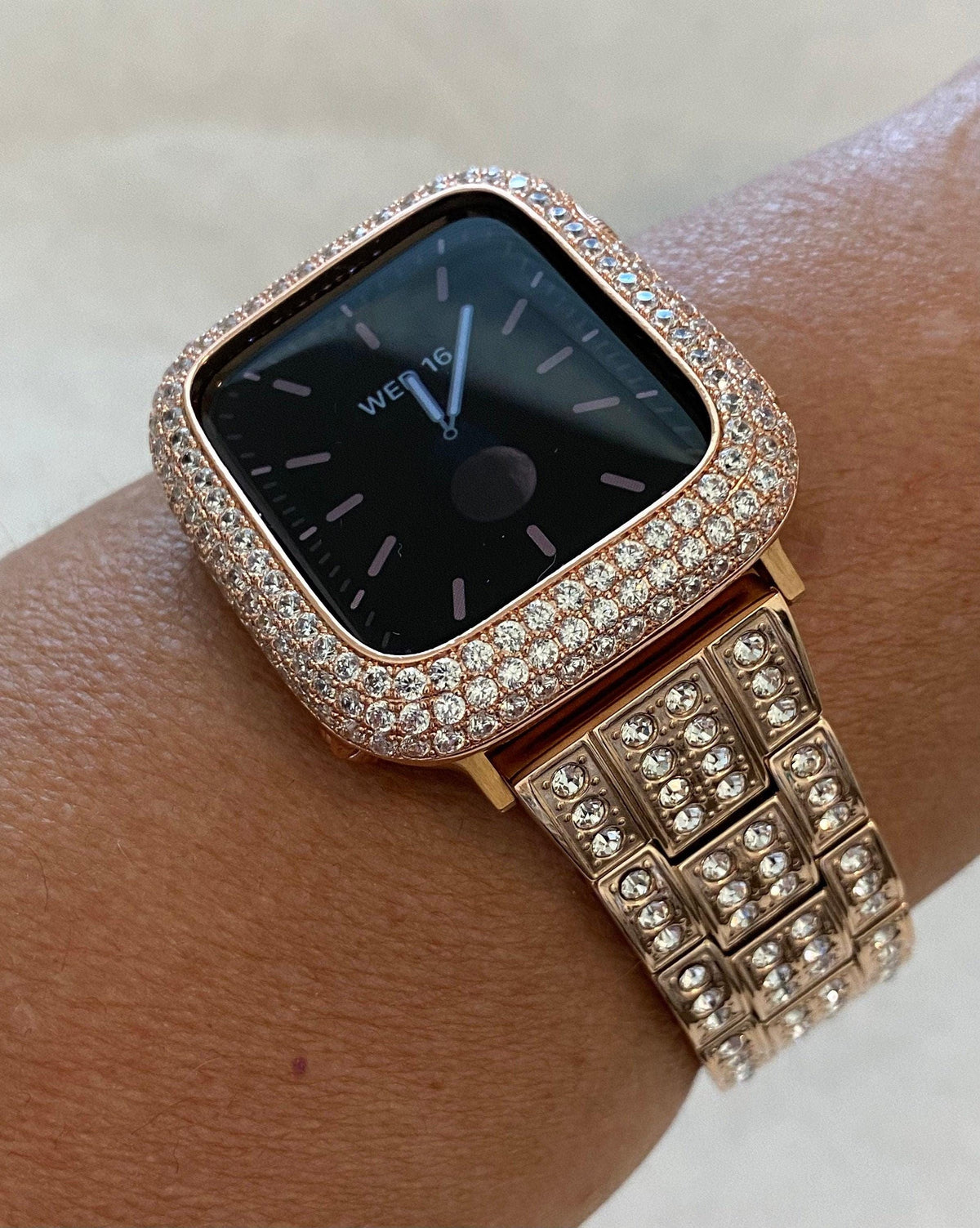Designer Apple Watch Band Women 41mm 45mm 49mm Ultra Rose Gold Swarovski Crystal & or Lab Diamond Bezel Apple Watch Cover Smartwatch Bumper