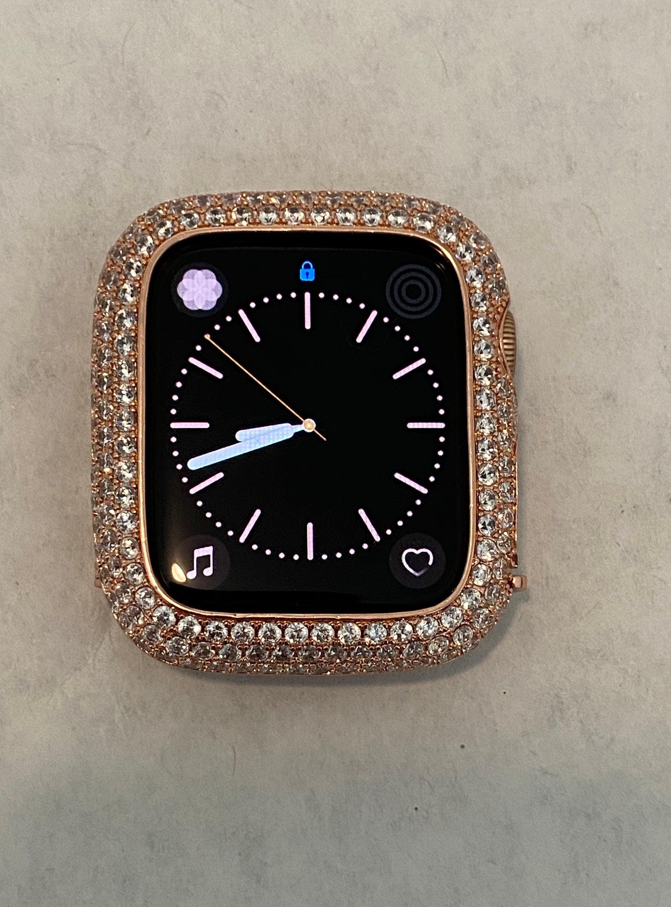 Rose Gold Apple Watch Band Womens Swarovski Crystal Iphone Watch Bracelet & or Apple Watch Case Lab Diamond Bezel Cover 38mm-49mm Ultra