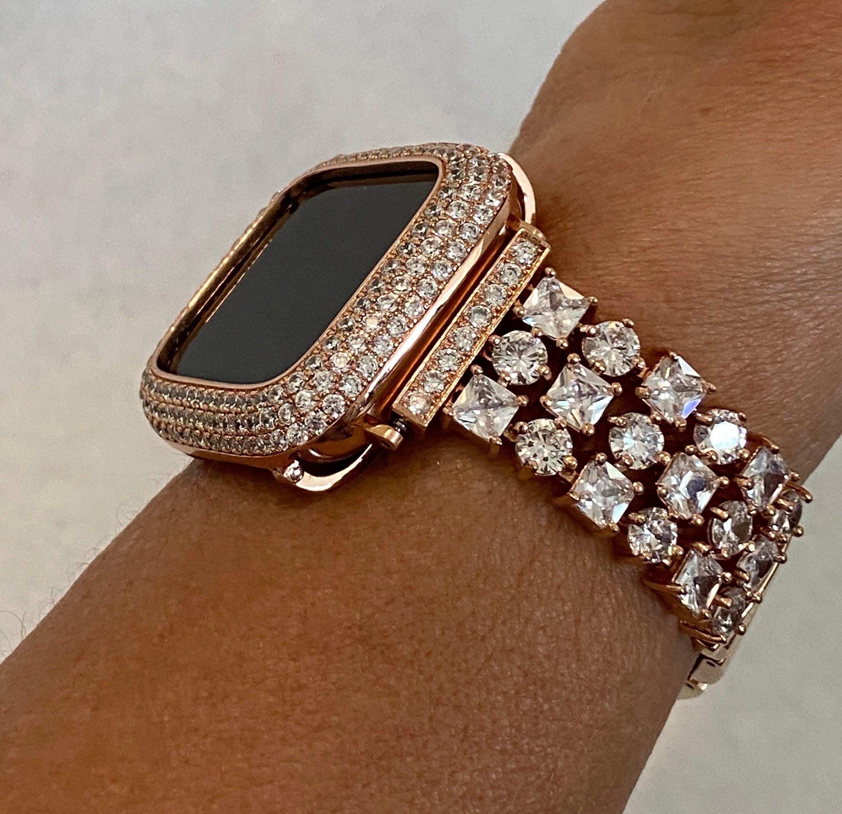 41mm 45mm 49mm Ultra Apple Watch Band Rose Gold Crystals & or Lab Diamond Bezel Cover Smartwatch Bumper Bling 38mm-44mm