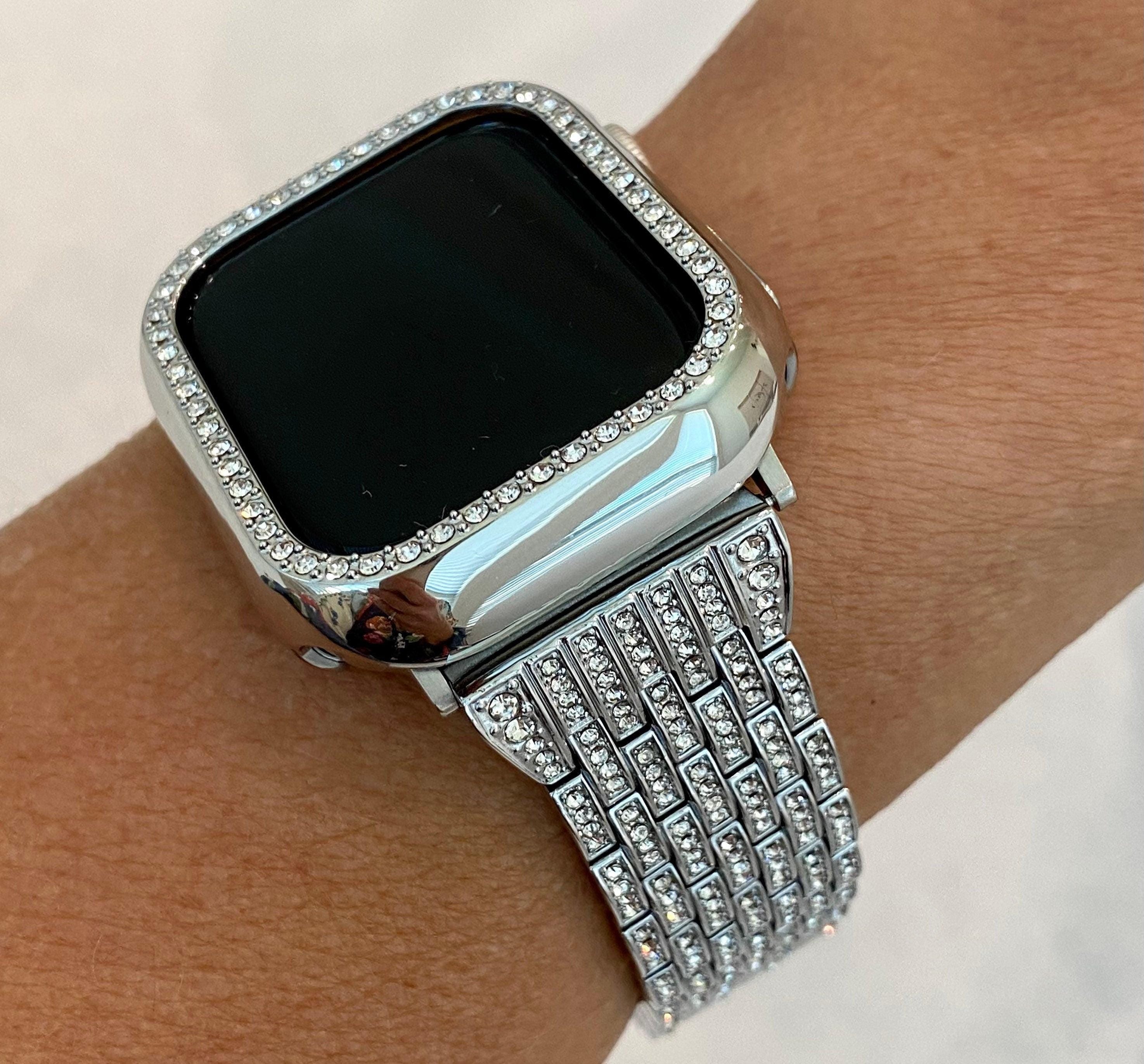 41mm 45mm 49mm Apple Watch Band Series 7-8 Ultra Silver Swarovski Crystals & or Apple Watch Case Bling for Iphone Watch Iwatch Candy