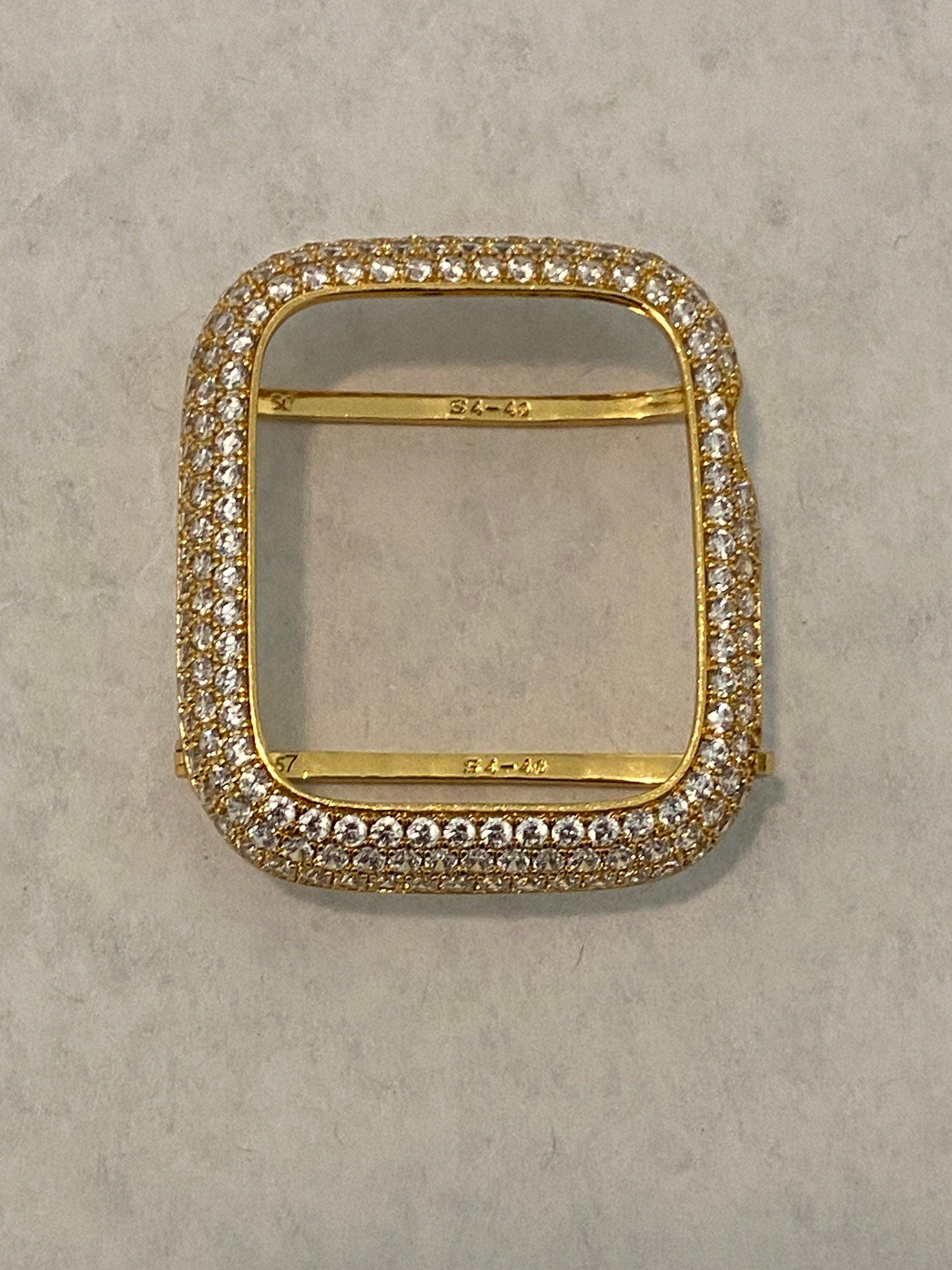 Gold Apple Watch Band 38mm-49mm Ultra Crystals & or Apple Watch Cover Lab Diamond Bezel Case Smartwatch Bumper Bling Gift for her