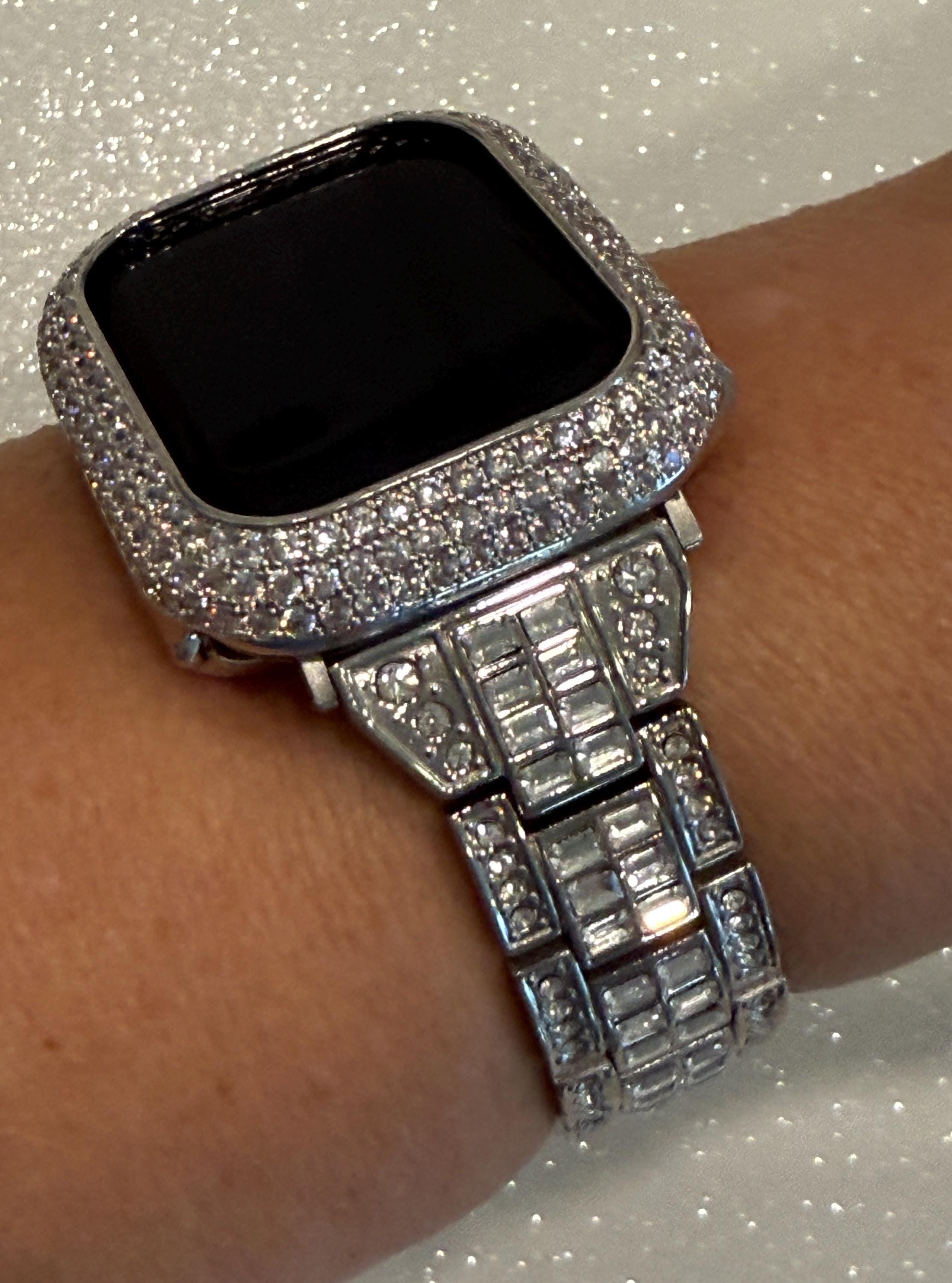 Silver Apple Watch Band Swarovski Crystals Baguettes 38mm-49mm Ultra & or Apple Watch Cover Lab Diamond Bezel Apple Watch Case Iwatch Candy