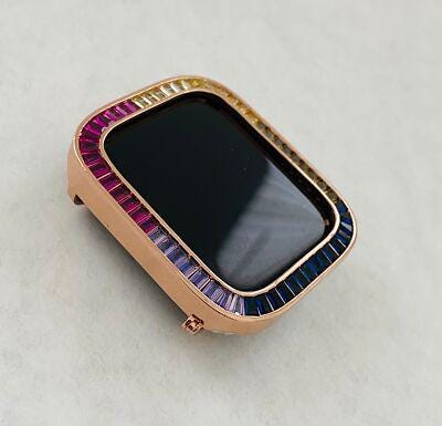 Rainbow Apple Watch Case 40mm 44mm Rose Gold Lab Diamond Bezel 38mm-46mm Series 2-12