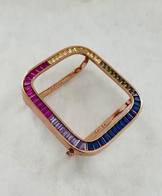 Rainbow Apple Watch Case 40mm 44mm Rose Gold Lab Diamond Bezel 38mm-46mm Series 2-12
