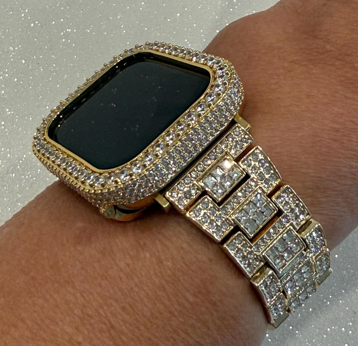 Gold Apple Watch Band Pave Stainless Steel Swarovski Crystal & or Apple Watch Case Lab Diamond Smartwatch Apple Watch Cover Bling 38mm-49mm