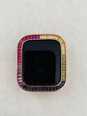Rainbow Apple Watch Case 40mm 44mm Rose Gold Lab Diamond Bezel 38mm-46mm Series 2-12