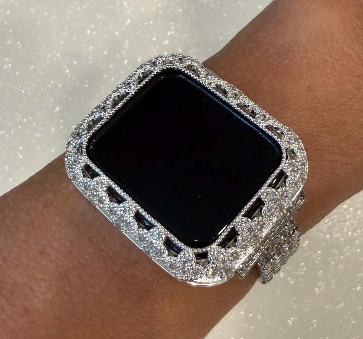 Silver Apple Watch Band Women Swarovski Crystals & or Flower Apple Watch Case for Iphone Watch 41mm-46mm Smartwatch Bumper Case Bling