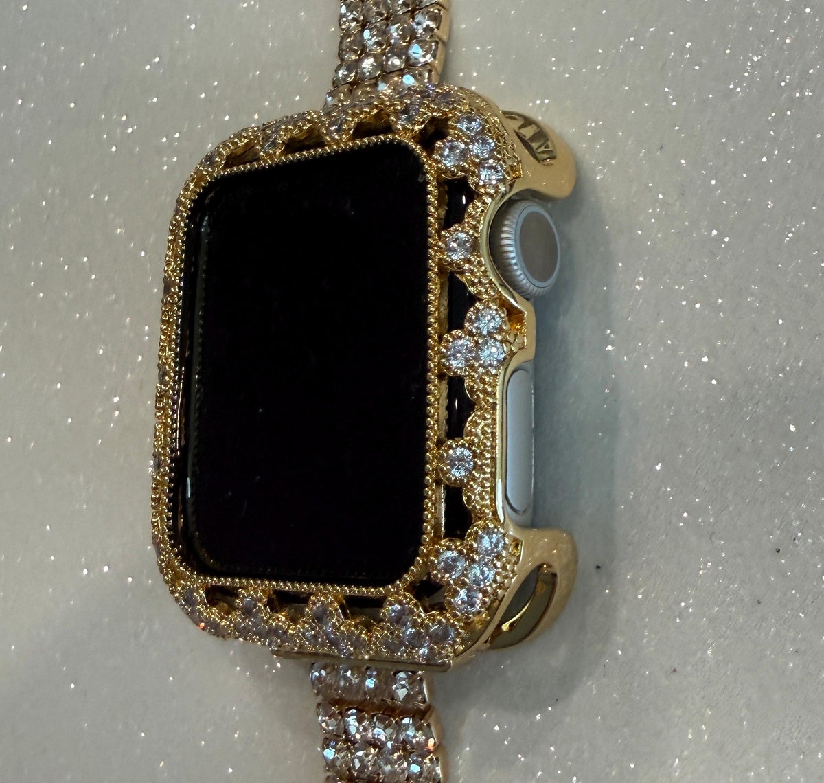 Gold Apple Watch Band Women Swarovski Crystals & or Flower Apple Watch Case for Iphone Watch 41mm-46mm Smartwatch Bumper Case Bling