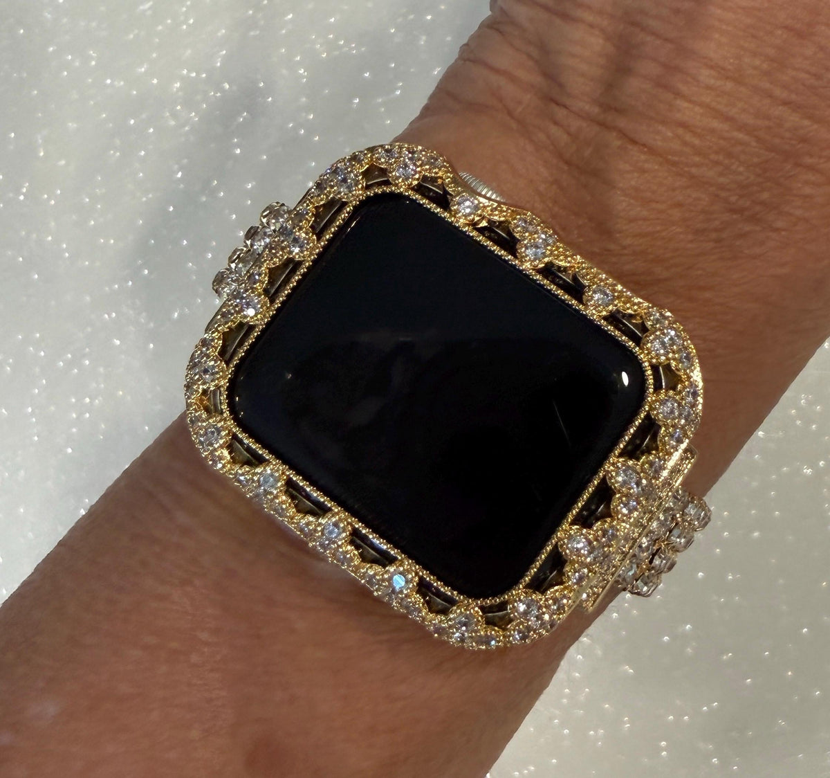 Gold Apple Watch Band Women Swarovski Crystals & or Flower Apple Watch Case for Iphone Watch 41mm-46mm Smartwatch Bumper Case Bling