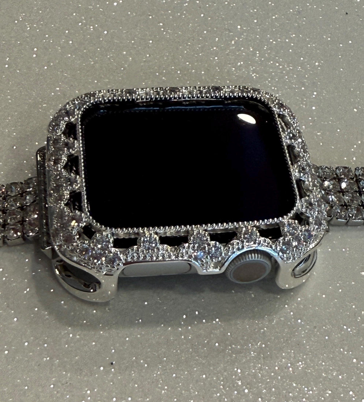 Series 10-12 Silver Apple Watch Case Flower in Swarovski Crystals 41-46mm Protective Apple Watch Bezel Only No Band Iwatch Case Only