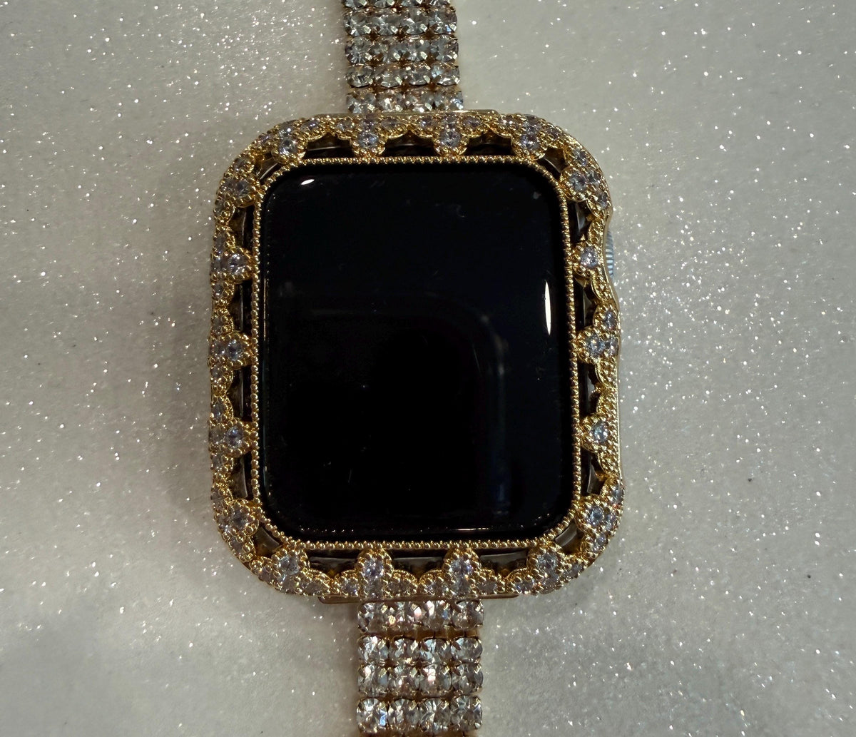 Gold Apple Watch Band Women Swarovski Crystals & or Flower Apple Watch Case for Iphone Watch 41mm-46mm Smartwatch Bumper Case Bling
