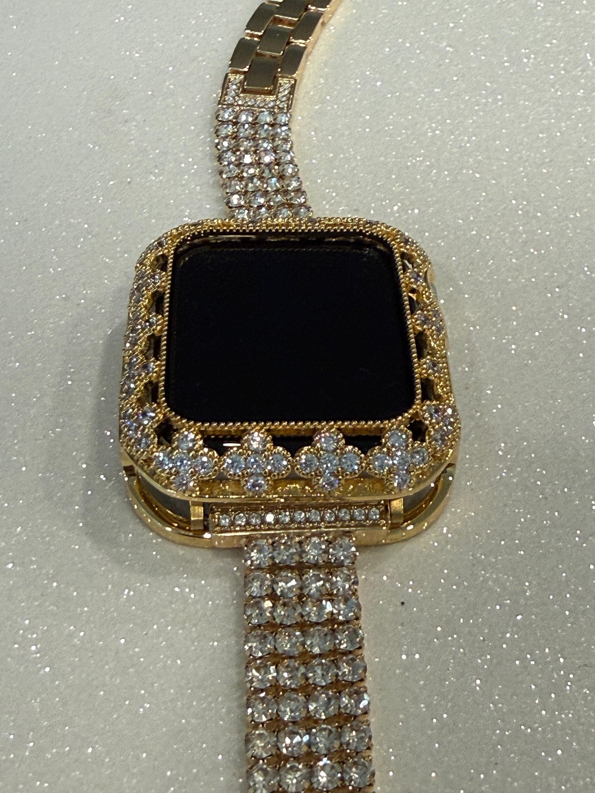 Gold Apple Watch Case Flower in Swarovski Crystals 41-46mm Series 7-11 Protective Apple Watch Bezel Only No Band Floral Iwatch Case