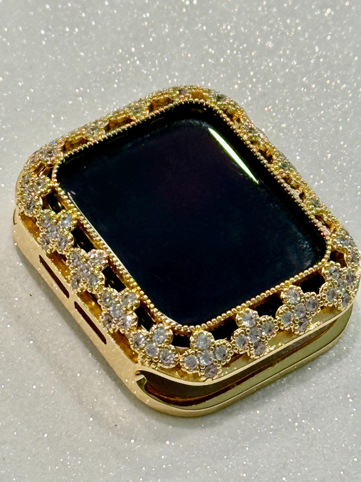 Gold Apple Watch Case Flower in Swarovski Crystals 41-46mm Series 7-11 Protective Apple Watch Bezel Only No Band Floral Iwatch Case
