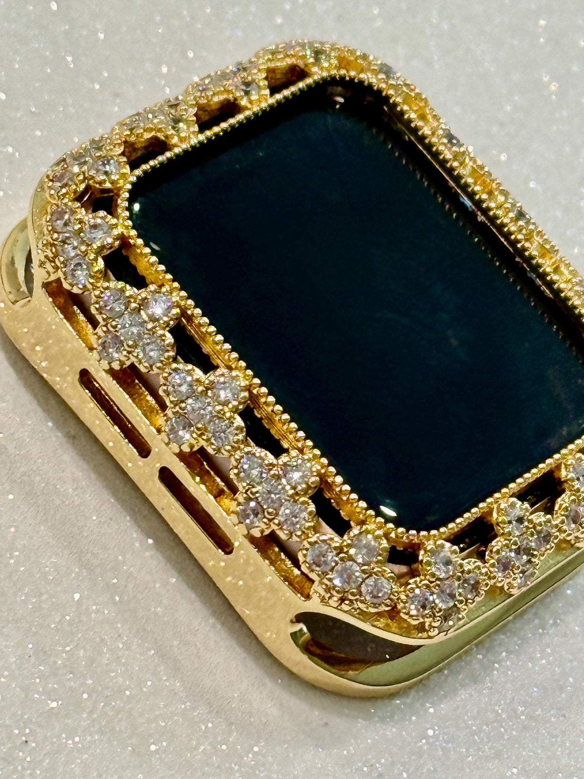 Gold Apple Watch Case Flower in Swarovski Crystals 41-46mm Series 7-11 Protective Apple Watch Bezel Only No Band Floral Iwatch Case