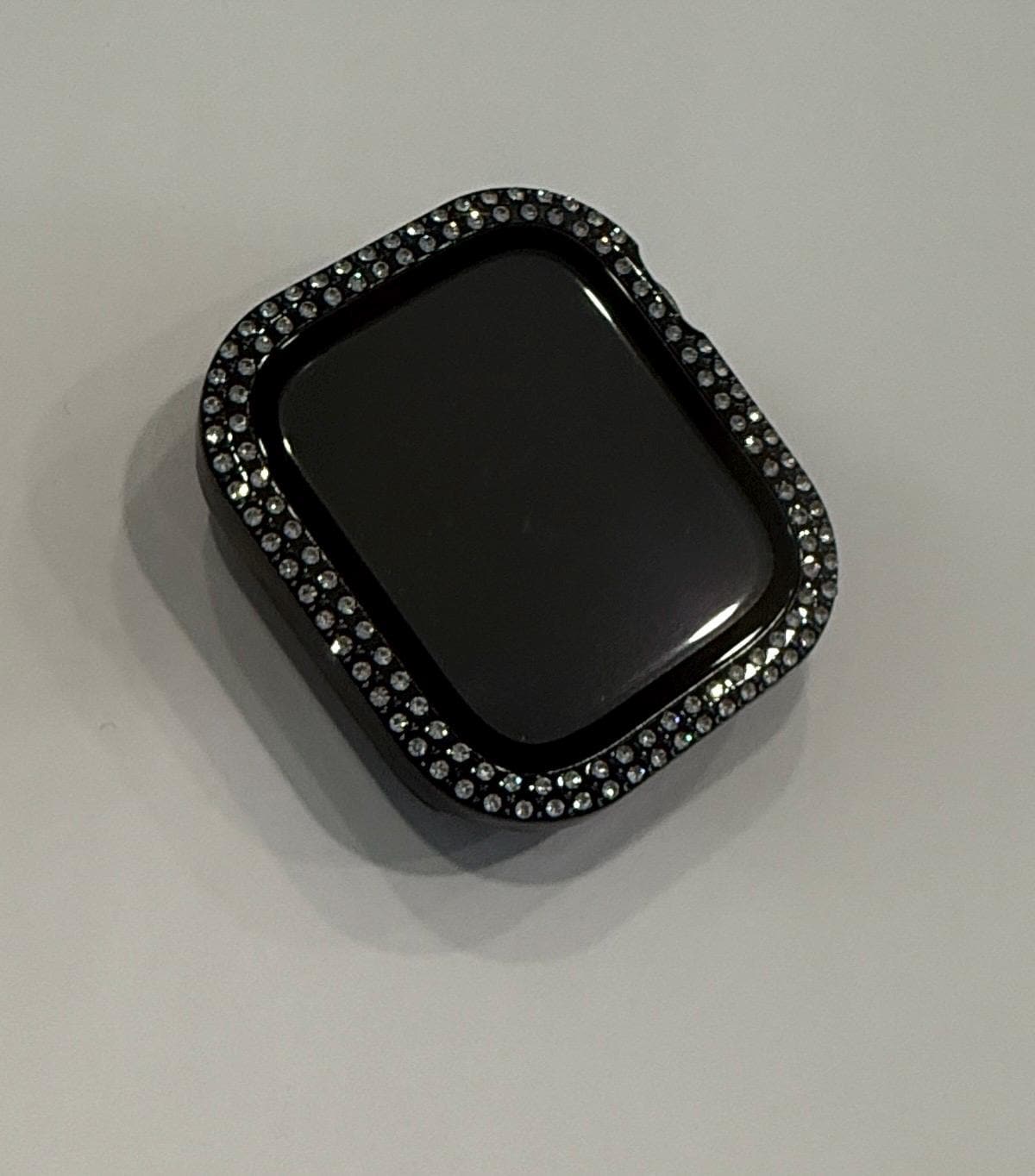 Series 12 Apple Watch Band 42mm 46mm Black Pave Swarovski Crystal & or Crystal Apple IWatch Cover with built in Glass Screen Protector