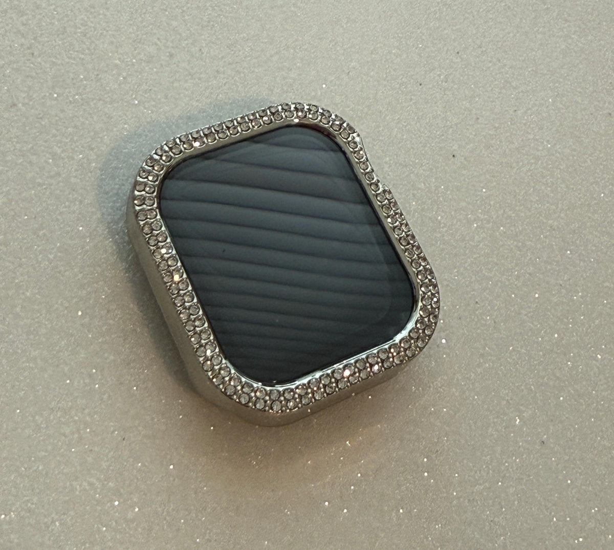 Silver Apple Watch Band Women, Stainless Steel Crystal Bling Band, Apple Watch Cover, Tempered Glass Screen Protector, Series 12 38mm-49mm
