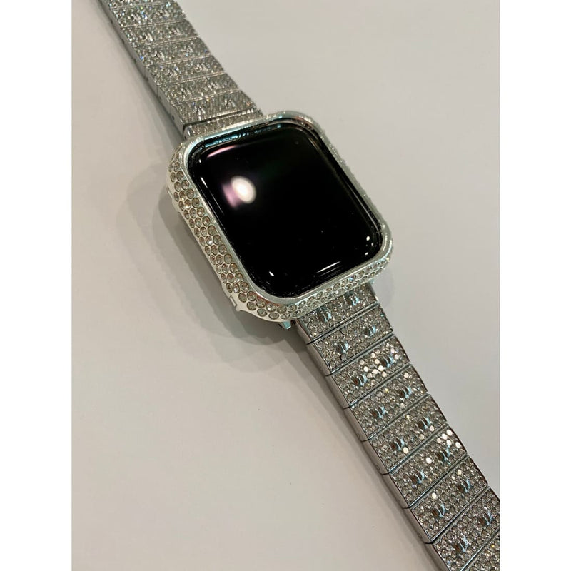 New Series 8 Apple Watch Band 41mm 45mm Silver Swarovski Crystals & or Apple Watch Case Cover Stainless Steel Bling Series 7 - 41mm apple