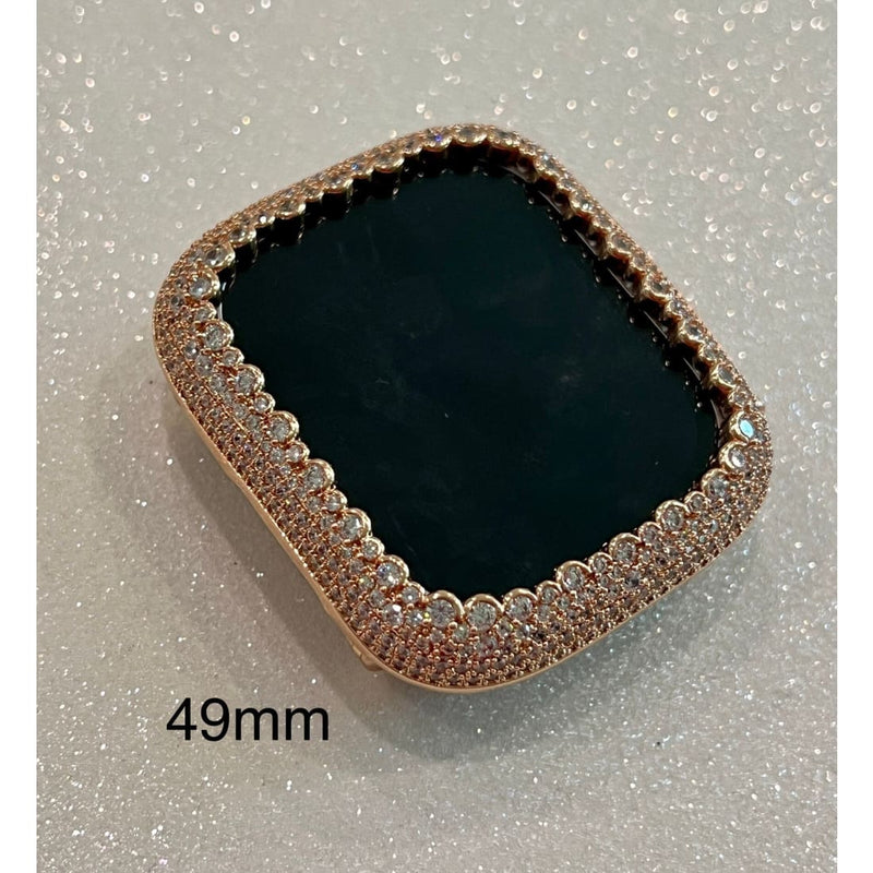 Pave Apple Watch Band Women Swarovski Crystals Rose Gold Bracelet 49mm Ultra & or Apple Watch Cover Smartwatch Bumper Bling 41mm 45mm - 41mm