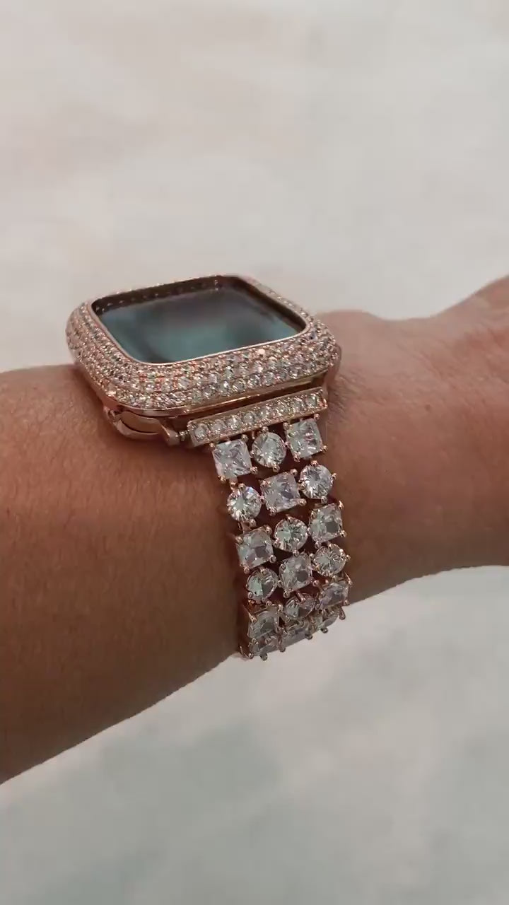 Apple Watch Cover Lab Diamonds Bezel Rose Gold 38mm 40mm 41mm 42mm 44mm 45mm 46mm Iphone Watch Case Series 1-11 Protective Bumper 49mm Ultra