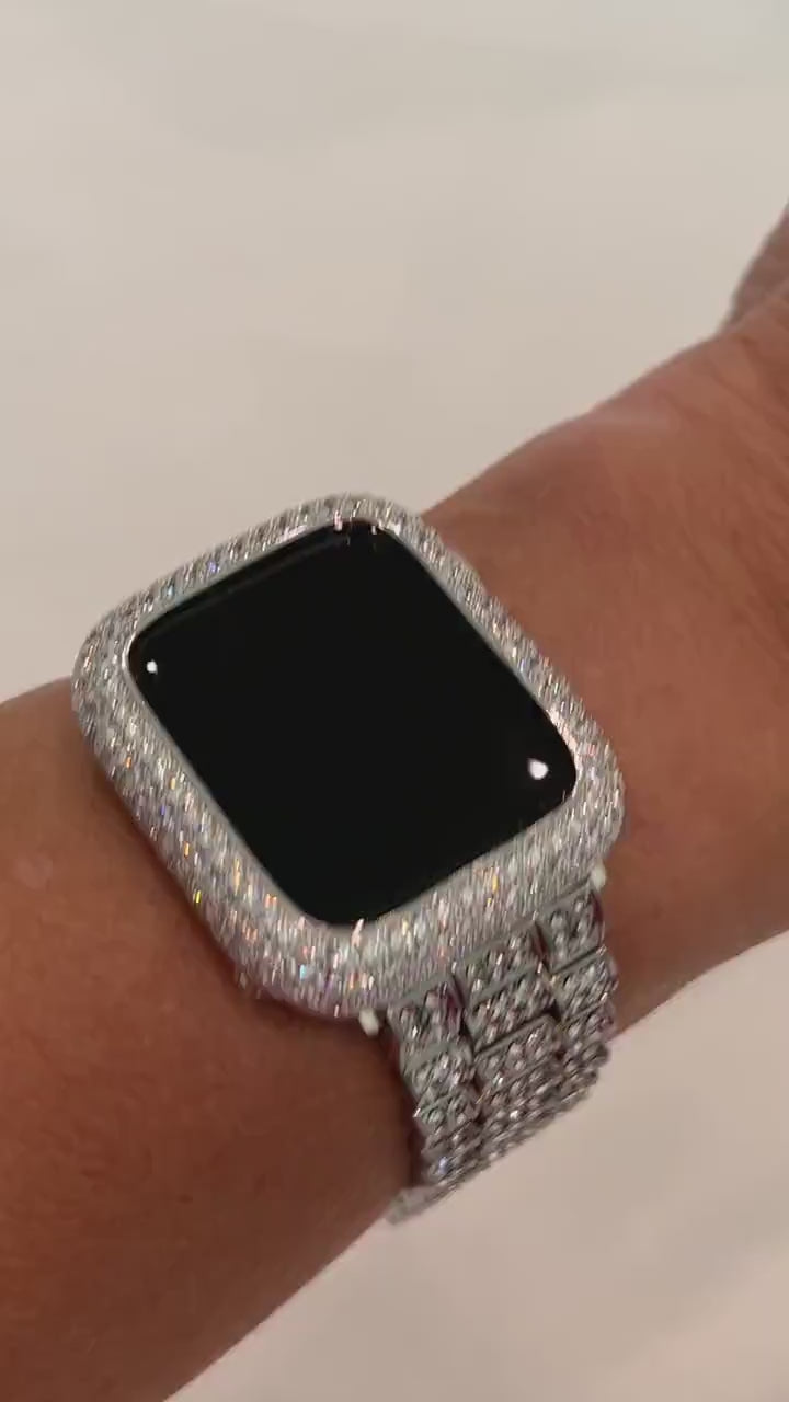 Designer Pave Apple Watch Band Silver High End Crystal & or Apple Watch Cover Lab Diamond Bezel Apple Watch Case 38-49mm Iwatch Candy Bling