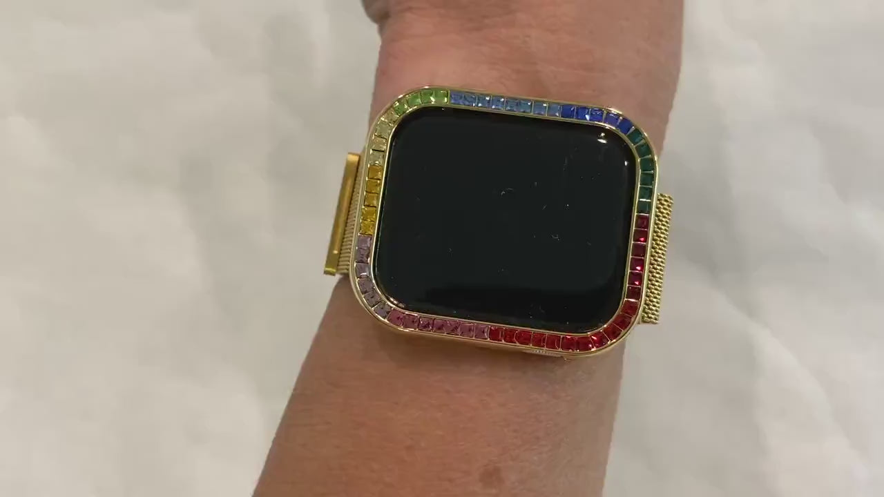 Gold Apple Watch Cover Crystal Rainbow Apple Watch Case Smartwatch Bumper Bling 38mm 40mm 42mm 44mm Iwatch Candy