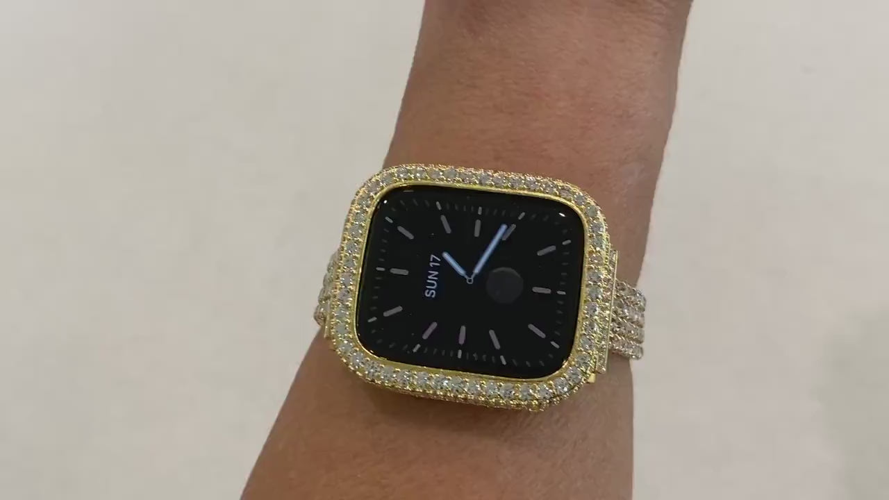 41mm 45mm 49mm Ultra Apple Watch Band Gold Swarovski Crystals & or Apple Watch Case Lab Diamond Bezel 38mm-44mm Apple Watch Cover Bling