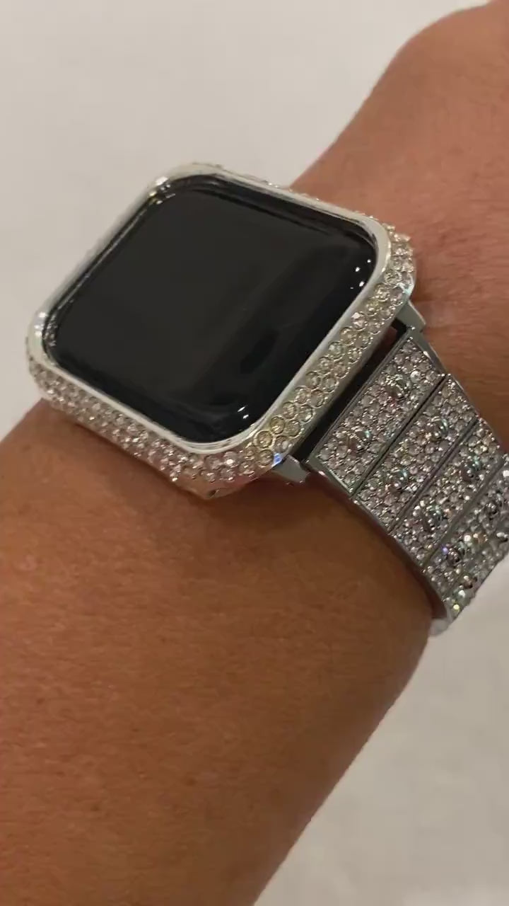 Apple Watch Band Women 41mm 45mm Silver  Crystal & or Apple Watch Case Stainless Apple Watch Cover Iwatch Candy Bling Series 9