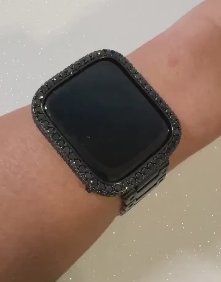 Apple Watch Band Black Stainless Steel & or Apple Watch Cover Lab Diamond Bezel Apple Watch Case 38 40 41 42 44 45 49mm Ultra Iwatch Candy