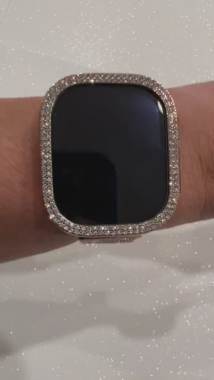 Series 10-12 Apple Watch Band 42mm 46mm Rose Gold Pave Swarovski Crystal Band & or Apple IWatch Case with built in Glass Screen Protector