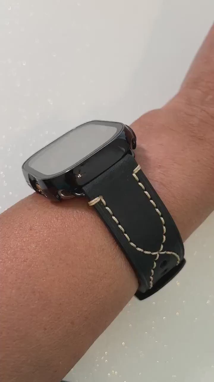 Series 10-11 Apple Watch Band Bold Black Hand Stitched Leather 42mm 46mm 49mm Ultra Iwatch Band Straps 44mm 45mm for Iphone Watch