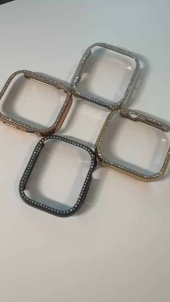 Series 11 Apple Watch Case 42mm 46mm Gold Swarovski Crystals Apple Watch Cover 41mm 45mm 49mm Ultra Iphone Watch Protective Bumper Bling