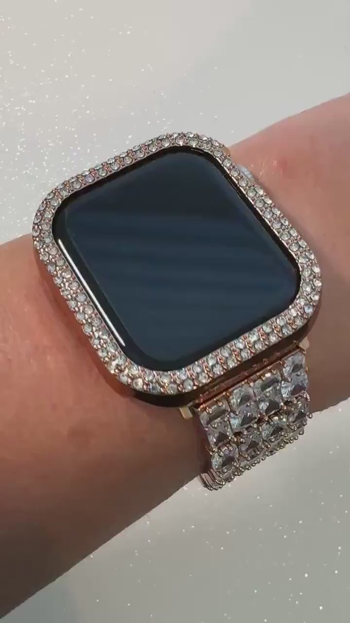 Apple Watch Band 42mm 46mm Series 10 Women Rose Gold Swarovski Crystals & or Apple Watch Case Iphone Watch Protective Iwatch Cover 38mm-49mm