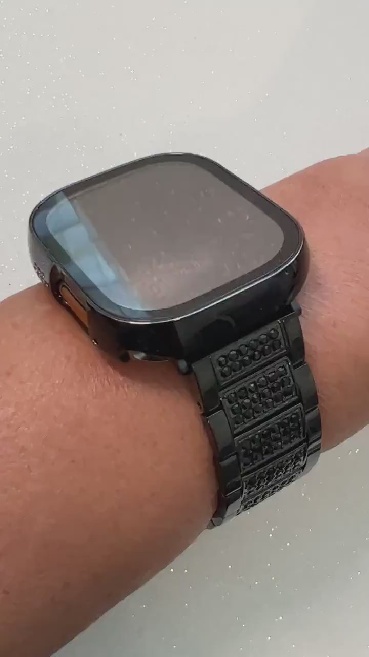 Apple Watch Band Series 10 Black on Black 49mm Ultra Crystals & or Apple Watch Cover Tempered Glass Screen Protector Apple Watch Face