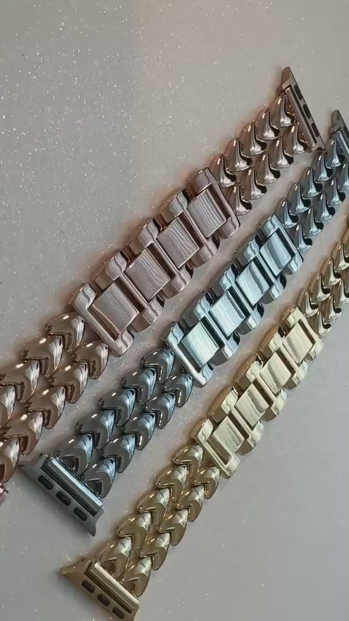 Series 10 Apple Watch Band Silver, Rose Gold, Yellow Gold Choices 38mm-49mm Iphone Watch Bands Valentine Hearts Gift for Her Series 1-9