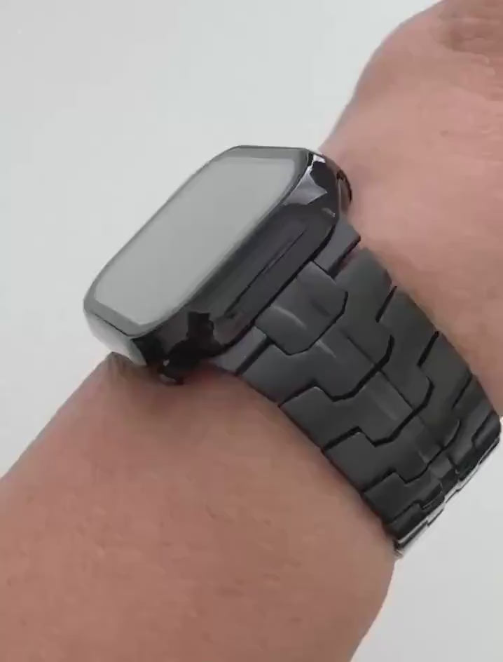 Series 11 Black Apple Watch Band Stainless Steel 46mm 49mm Ultra for Iphone Watch & or Black Matte Apple Watch Cover Tempered Glass