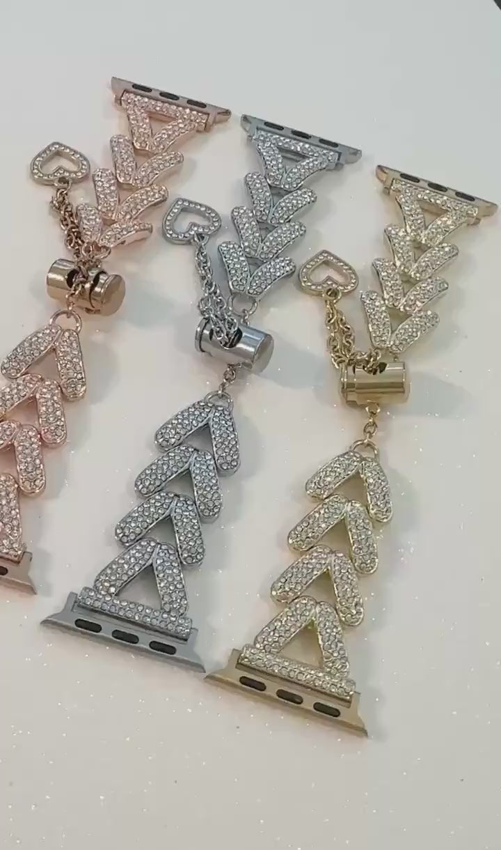 Series 10-11 Apple Watch Band Swarovski Crystal Silver, Rose Gold, Yellow Gold Choices 38mm-49mm Iphone Watch Band Valentine Heart